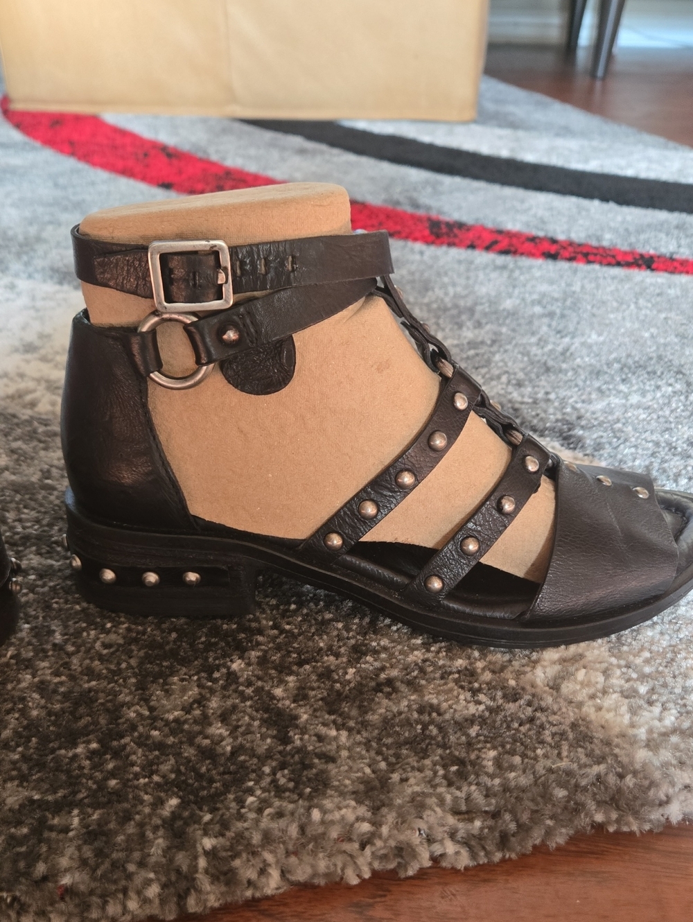 A.S. 98 Women’s Black Studded Leather Gladiator Sandal Bootie
